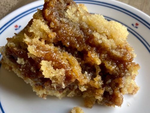 Peach & Pecan Crumb Cake with Homemade Bourbon Caramel | The Domestic Rebel
